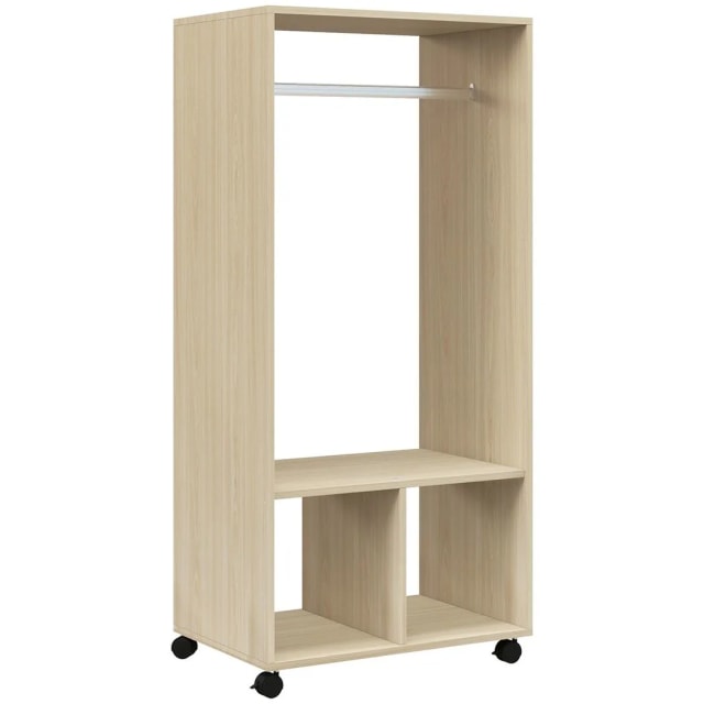 HOMCOM Open Wardrobe on Wheels, Bedroom Wardrobe with Clothes Hanging Rail, 2 Storage Shelves, Mobile Garment Rack for Cloakroom, Hallway, N