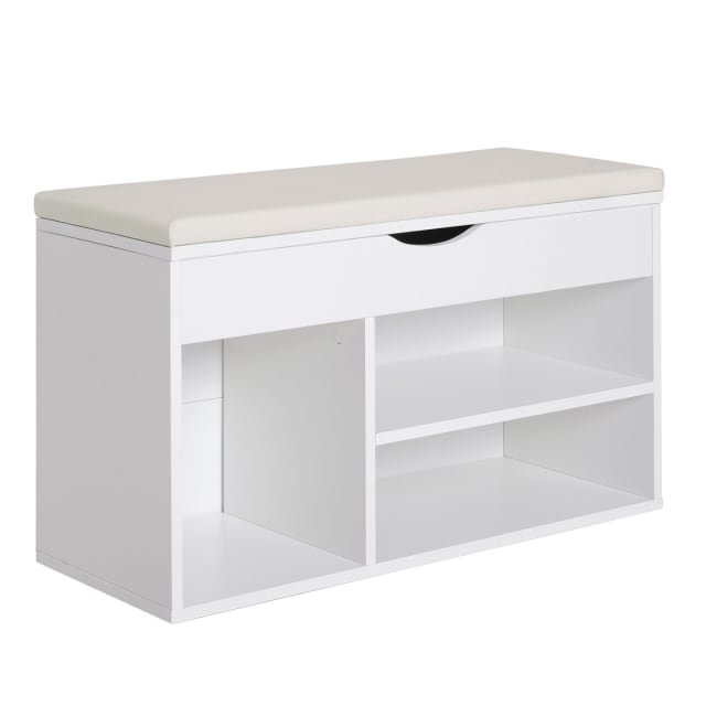 HOMCOM Wooden Shoes Cabinet Bench Hidden Storage Padded Seat Organiser White